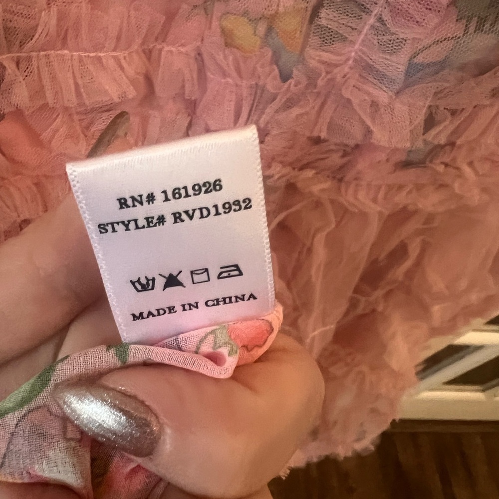 Rosevelvet Pink Floral Tulle Ruffle Mini Dress | Cottagecore NWT- M - Picture 9 of 9